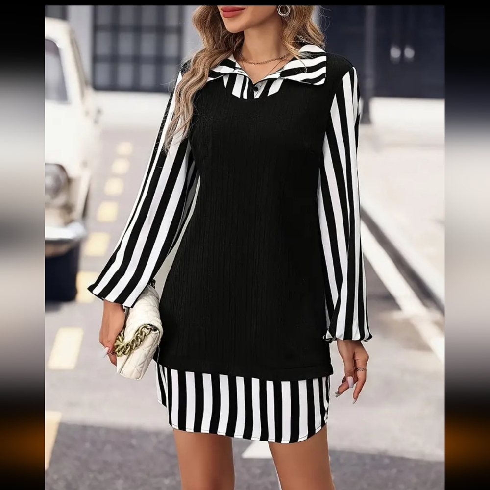 NIP Beautiful , Modern Pin Striped Dress - Picture 5 of 6